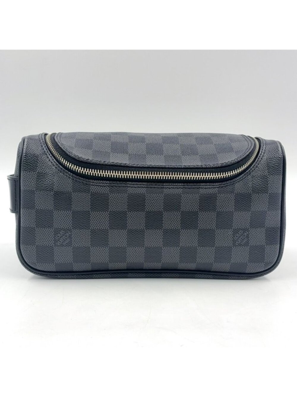 Louis Vuitton Toilet Pouch Damier Graphite Leather Black Clutch Silver